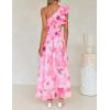 imageZESICA Womens 2025 Boho Floral Sleeveless Maxi Dress Ruffle One Shoulder Elatsic High Waist Beach Party Long DressesPink