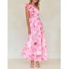 imageZESICA Womens 2025 Boho Floral Sleeveless Maxi Dress Ruffle One Shoulder Elatsic High Waist Beach Party Long DressesPink