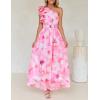 imageZESICA Womens 2025 Boho Floral Sleeveless Maxi Dress Ruffle One Shoulder Elatsic High Waist Beach Party Long DressesPink