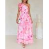 imageZESICA Womens 2025 Boho Floral Sleeveless Maxi Dress Ruffle One Shoulder Elatsic High Waist Beach Party Long DressesPink