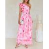 imageZESICA Womens 2025 Boho Floral Sleeveless Maxi Dress Ruffle One Shoulder Elatsic High Waist Beach Party Long DressesPink