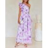 imageZESICA Womens 2025 Boho Floral Sleeveless Maxi Dress Ruffle One Shoulder Elatsic High Waist Beach Party Long DressesPurple