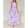 imageZESICA Womens 2025 Boho Floral Sleeveless Maxi Dress Ruffle One Shoulder Elatsic High Waist Beach Party Long DressesPurple