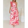 imageZESICA Womens 2025 Boho Floral Sleeveless Maxi Dress Ruffle One Shoulder Elatsic High Waist Beach Party Long DressesRed