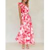 imageZESICA Womens 2025 Boho Floral Sleeveless Maxi Dress Ruffle One Shoulder Elatsic High Waist Beach Party Long DressesRed