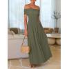 imageZESICA Womens Off The Shoulder Maxi Dress 2025 Summer Sleeveless Casual Slim Swing Pleated Formal Party DressesArmy Green