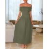 imageZESICA Womens Off The Shoulder Maxi Dress 2025 Summer Sleeveless Casual Slim Swing Pleated Formal Party DressesArmy Green