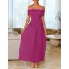 imageZESICA Womens Off The Shoulder Maxi Dress 2025 Summer Sleeveless Casual Slim Swing Pleated Formal Party DressesDragon Fruit