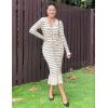 imageZESICA Womens Striped Sweater Dress 2025 Spring Long Sleeve V Neck Button Elegant Slim Fit Bodycon Knit DressesApricot