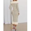 imageZESICA Womens Striped Sweater Dress 2025 Spring Long Sleeve V Neck Button Elegant Slim Fit Bodycon Knit DressesApricot
