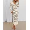 imageZESICA Womens Striped Sweater Dress 2025 Spring Long Sleeve V Neck Button Elegant Slim Fit Bodycon Knit DressesApricot