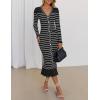 imageZESICA Womens Striped Sweater Dress 2025 Spring Long Sleeve V Neck Button Elegant Slim Fit Bodycon Knit DressesBlack