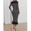 imageZESICA Womens Striped Sweater Dress 2025 Spring Long Sleeve V Neck Button Elegant Slim Fit Bodycon Knit DressesBlack