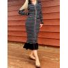 imageZESICA Womens Striped Sweater Dress 2025 Spring Long Sleeve V Neck Button Elegant Slim Fit Bodycon Knit DressesBlack