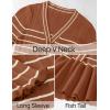 imageZESICA Womens Striped Sweater Dress 2025 Spring Long Sleeve V Neck Button Elegant Slim Fit Bodycon Knit DressesBrown