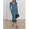 imageZESICA Womens Striped Sweater Dress 2025 Spring Long Sleeve V Neck Button Elegant Slim Fit Bodycon Knit DressesDusty Blue