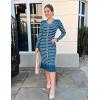 imageZESICA Womens Striped Sweater Dress 2025 Spring Long Sleeve V Neck Button Elegant Slim Fit Bodycon Knit DressesDusty Blue