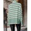 imageZESICA Womens Winter Sweaters Casual Turtleneck Long Sleeve Striped Side Slit Loose Pullover Sweater Jumper TopsLake