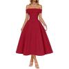 imageZESICA Cocktail Dress for Womens Elegant Off Shoulder Short Sleeve Swing A Line Wedding Evening Party Midi DressesRed