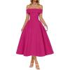 imageZESICA Cocktail Dress for Womens Elegant Off Shoulder Short Sleeve Swing A Line Wedding Evening Party Midi DressesRose