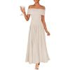 imageZESICA Womens Off The Shoulder Maxi Dress 2025 Summer Sleeveless Casual Slim Swing Pleated Formal Party DressesApricot