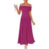 imageZESICA Womens Off The Shoulder Maxi Dress 2025 Summer Sleeveless Casual Slim Swing Pleated Formal Party DressesDragon Fruit