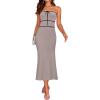 imageZESICA Womens Summer Strapless Bodycon Midi Dress 2025 Off Shoulder Ribbed Knit Cocktail Party Long DressesKhaki