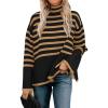 imageZESICA Womens Winter Sweaters Casual Turtleneck Long Sleeve Striped Side Slit Loose Pullover Sweater Jumper TopsTaupe