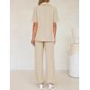 imageZESICA Womens 2025 Casual 2 Piece Outfits Short Sleeve Blazer Jacket and Wide Leg Pants Loose Business Suit SetsApricot