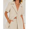 imageZESICA Womens 2025 Casual 2 Piece Outfits Short Sleeve Blazer Jacket and Wide Leg Pants Loose Business Suit SetsApricot