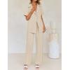imageZESICA Womens 2025 Casual 2 Piece Outfits Short Sleeve Blazer Jacket and Wide Leg Pants Loose Business Suit SetsApricot