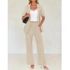 imageZESICA Womens 2025 Casual 2 Piece Outfits Short Sleeve Blazer Jacket and Wide Leg Pants Loose Business Suit SetsApricot