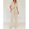 imageZESICA Womens 2025 Casual 2 Piece Outfits Short Sleeve Blazer Jacket and Wide Leg Pants Loose Business Suit SetsApricot