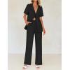 imageZESICA Womens 2025 Casual 2 Piece Outfits Short Sleeve Blazer Jacket and Wide Leg Pants Loose Business Suit SetsBlack