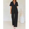 imageZESICA Womens 2025 Casual 2 Piece Outfits Short Sleeve Blazer Jacket and Wide Leg Pants Loose Business Suit SetsBlack
