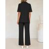 imageZESICA Womens 2025 Casual 2 Piece Outfits Short Sleeve Blazer Jacket and Wide Leg Pants Loose Business Suit SetsBlack