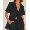 imageZESICA Womens 2025 Casual 2 Piece Outfits Short Sleeve Blazer Jacket and Wide Leg Pants Loose Business Suit SetsBlack