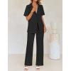 imageZESICA Womens 2025 Casual 2 Piece Outfits Short Sleeve Blazer Jacket and Wide Leg Pants Loose Business Suit SetsBlack