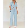 imageZESICA Womens 2025 Casual 2 Piece Outfits Short Sleeve Blazer Jacket and Wide Leg Pants Loose Business Suit SetsBlue