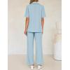imageZESICA Womens 2025 Casual 2 Piece Outfits Short Sleeve Blazer Jacket and Wide Leg Pants Loose Business Suit SetsBlue