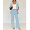 imageZESICA Womens 2025 Casual 2 Piece Outfits Short Sleeve Blazer Jacket and Wide Leg Pants Loose Business Suit SetsBlue
