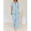imageZESICA Womens 2025 Casual 2 Piece Outfits Short Sleeve Blazer Jacket and Wide Leg Pants Loose Business Suit SetsBlue
