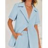 imageZESICA Womens 2025 Casual 2 Piece Outfits Short Sleeve Blazer Jacket and Wide Leg Pants Loose Business Suit SetsBlue