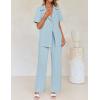 imageZESICA Womens 2025 Casual 2 Piece Outfits Short Sleeve Blazer Jacket and Wide Leg Pants Loose Business Suit SetsBlue