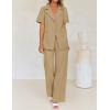 imageZESICA Womens 2025 Casual 2 Piece Outfits Short Sleeve Blazer Jacket and Wide Leg Pants Loose Business Suit SetsKhaki
