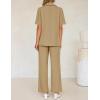 imageZESICA Womens 2025 Casual 2 Piece Outfits Short Sleeve Blazer Jacket and Wide Leg Pants Loose Business Suit SetsKhaki