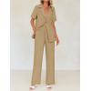 imageZESICA Womens 2025 Casual 2 Piece Outfits Short Sleeve Blazer Jacket and Wide Leg Pants Loose Business Suit SetsKhaki