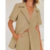 imageZESICA Womens 2025 Casual 2 Piece Outfits Short Sleeve Blazer Jacket and Wide Leg Pants Loose Business Suit SetsKhaki
