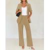 imageZESICA Womens 2025 Casual 2 Piece Outfits Short Sleeve Blazer Jacket and Wide Leg Pants Loose Business Suit SetsKhaki