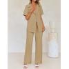 imageZESICA Womens 2025 Casual 2 Piece Outfits Short Sleeve Blazer Jacket and Wide Leg Pants Loose Business Suit SetsKhaki